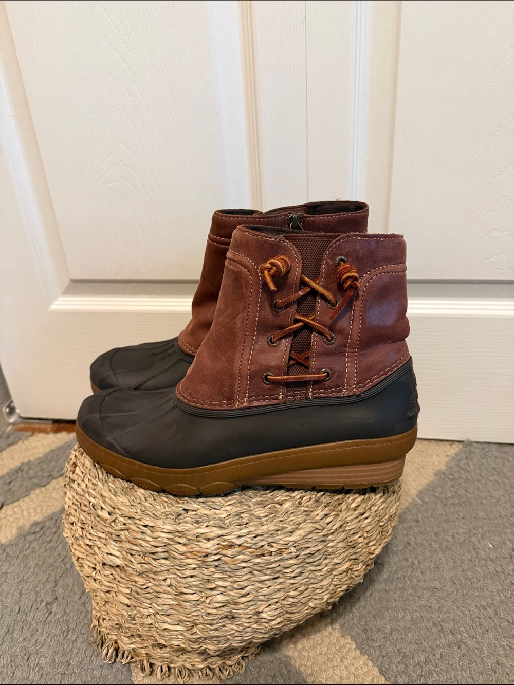 Sperry Brown Leather and Black Rubber Duck Boots